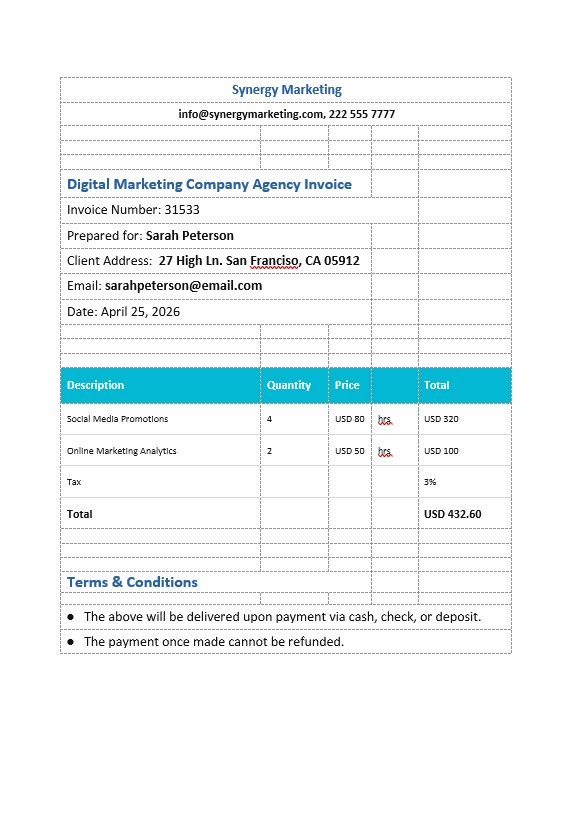 Digital Marketing Company Agency Invoice Template PSD template